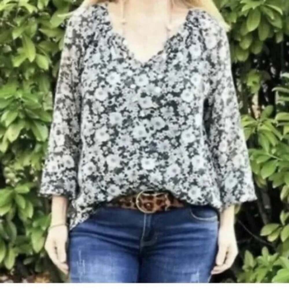 CABI Women Floral Peasant Pullover Blouse Sheer Top 3765 Sz M Green 5-12